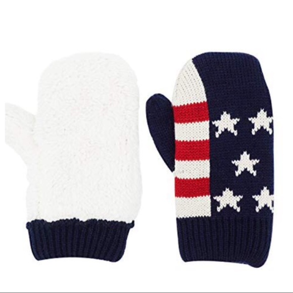 RED WHITE AND BLUE SCARF AND MITTEN SET - Picture 5 of 5